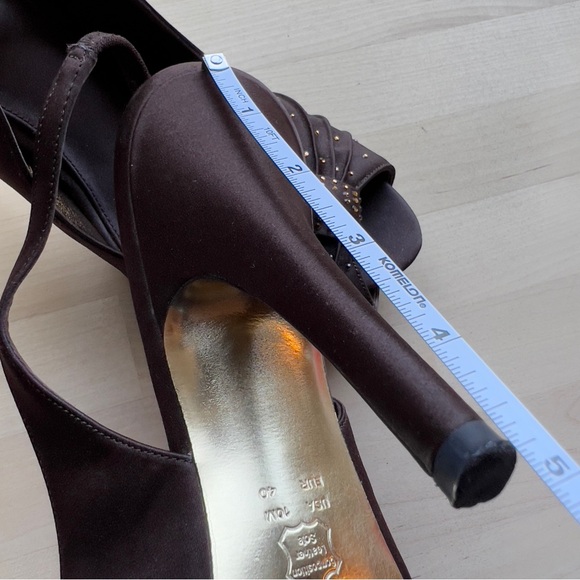 NINA New York Dark Brown Bronze Rhinestones Open Toe Heels Sandals Shoes size 10 - Picture 10 of 12